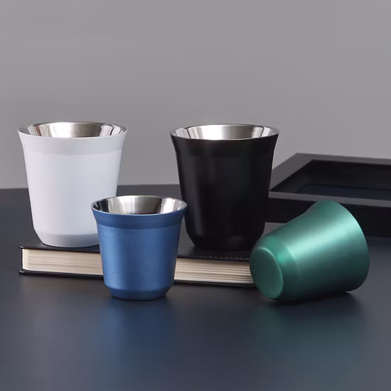 Double Wall Stainless Steel Espresso Cup Insulated Shot Glass Tea Mugs Metal Coffee Cups